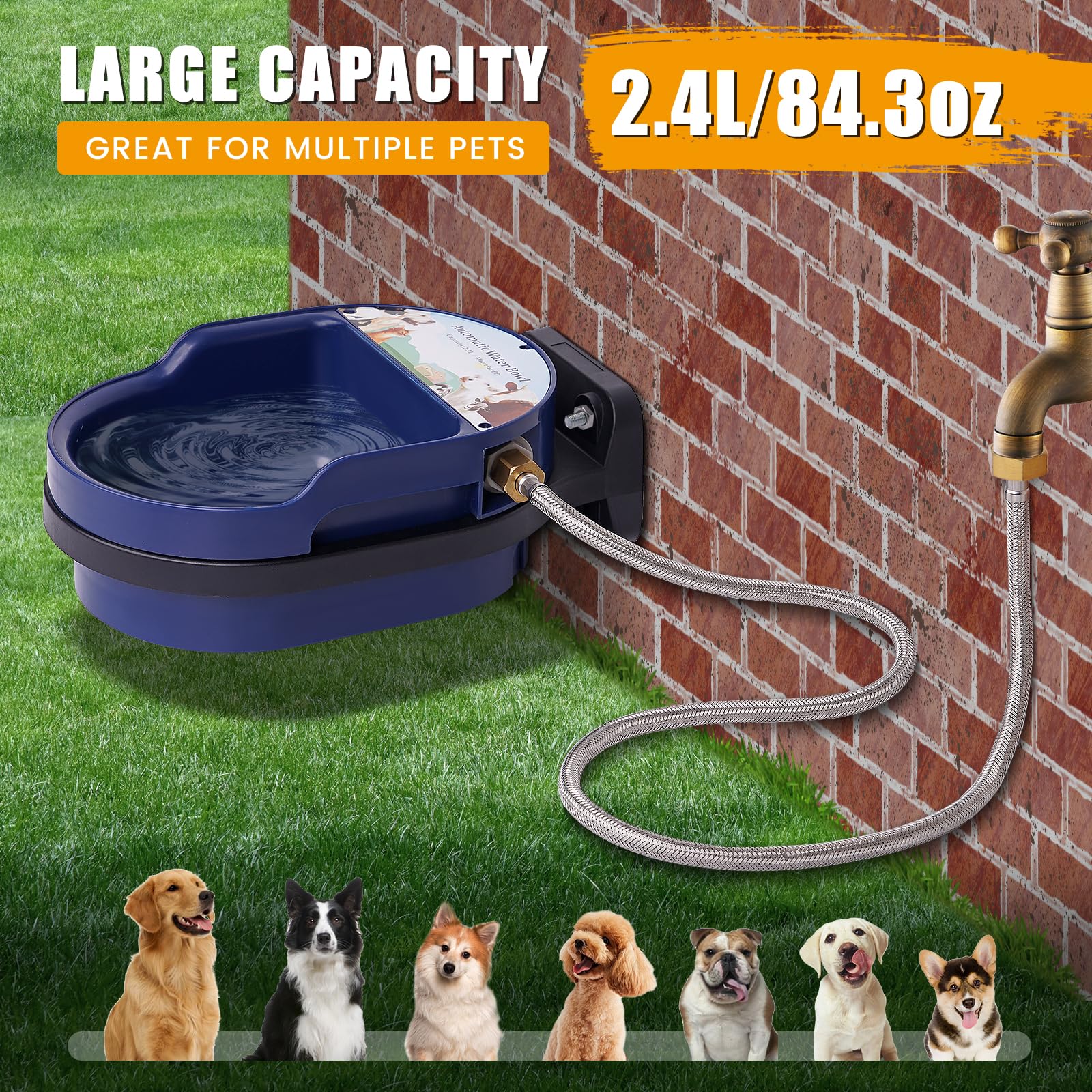 Automatic Self-Filling Pet Water Bowl Dispenser - Large Capacity Dog Water Feeder with Blue Bowl for Outdoor, Poultry & Livestock | Ideal for Travel, Kennels & Farms