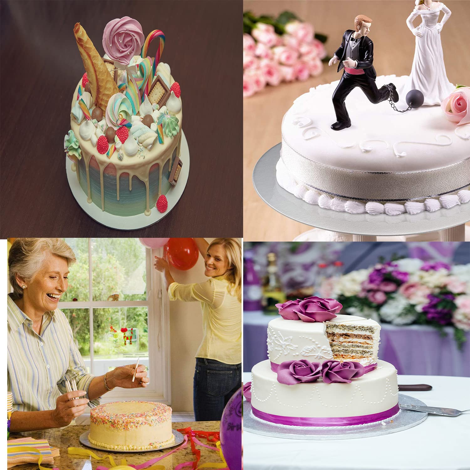 Premium 8-Pack Silver Cake Boards - 6, 8, 10, 12 Inch Round Cake Circles (2 Each Size) for Baking, Wedding & Birthday Cakes, Desserts, Pizza Decorating - Sturdy Cardboard Cake Base for Professional Baking, Party Display & Food Exhibition