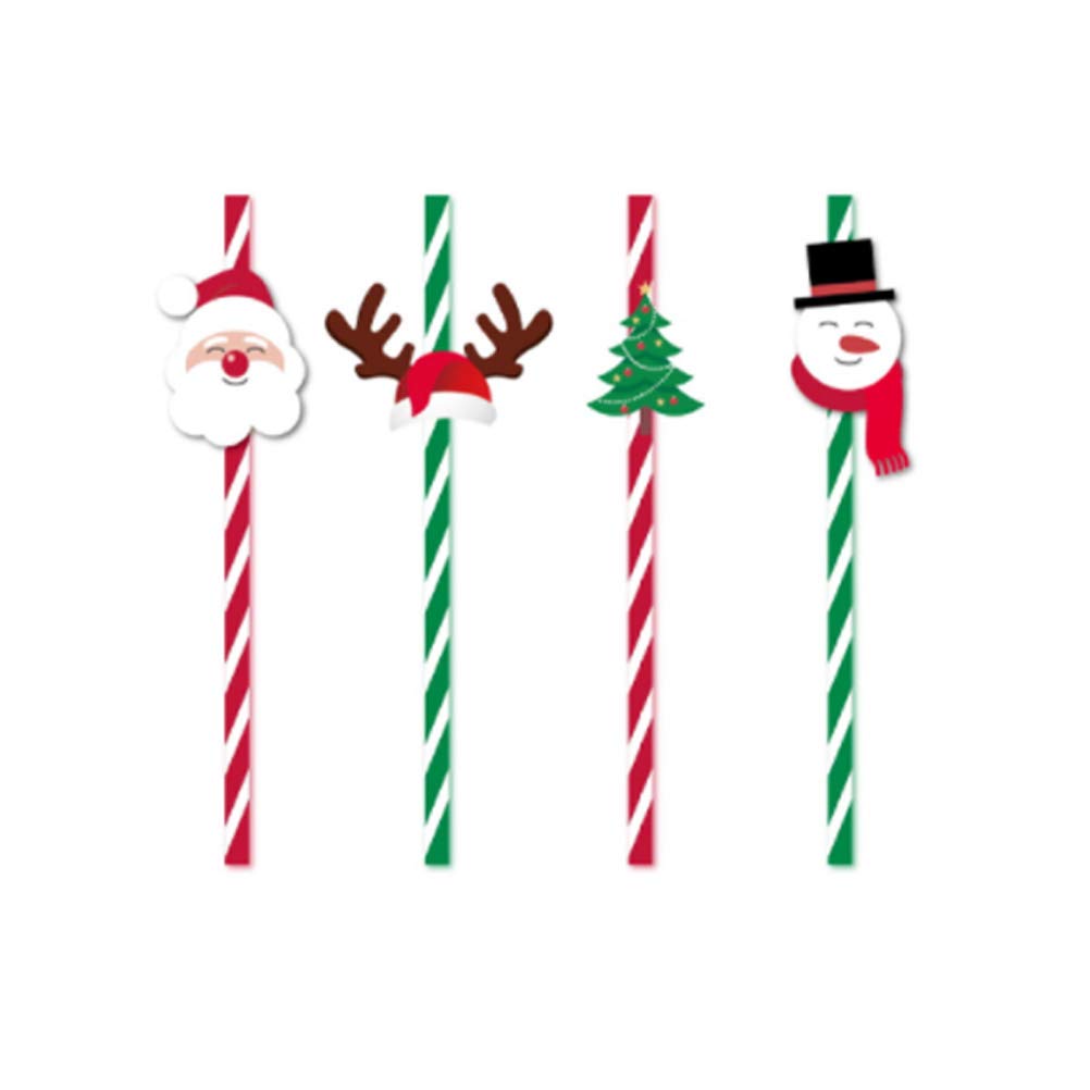DOITOOL 36 Pcs Biodegradable Paper Straws for Christmas Party - Eco-Friendly Disposable Drinking Straws for Beverages, Cocktails, and Holiday Celebrations