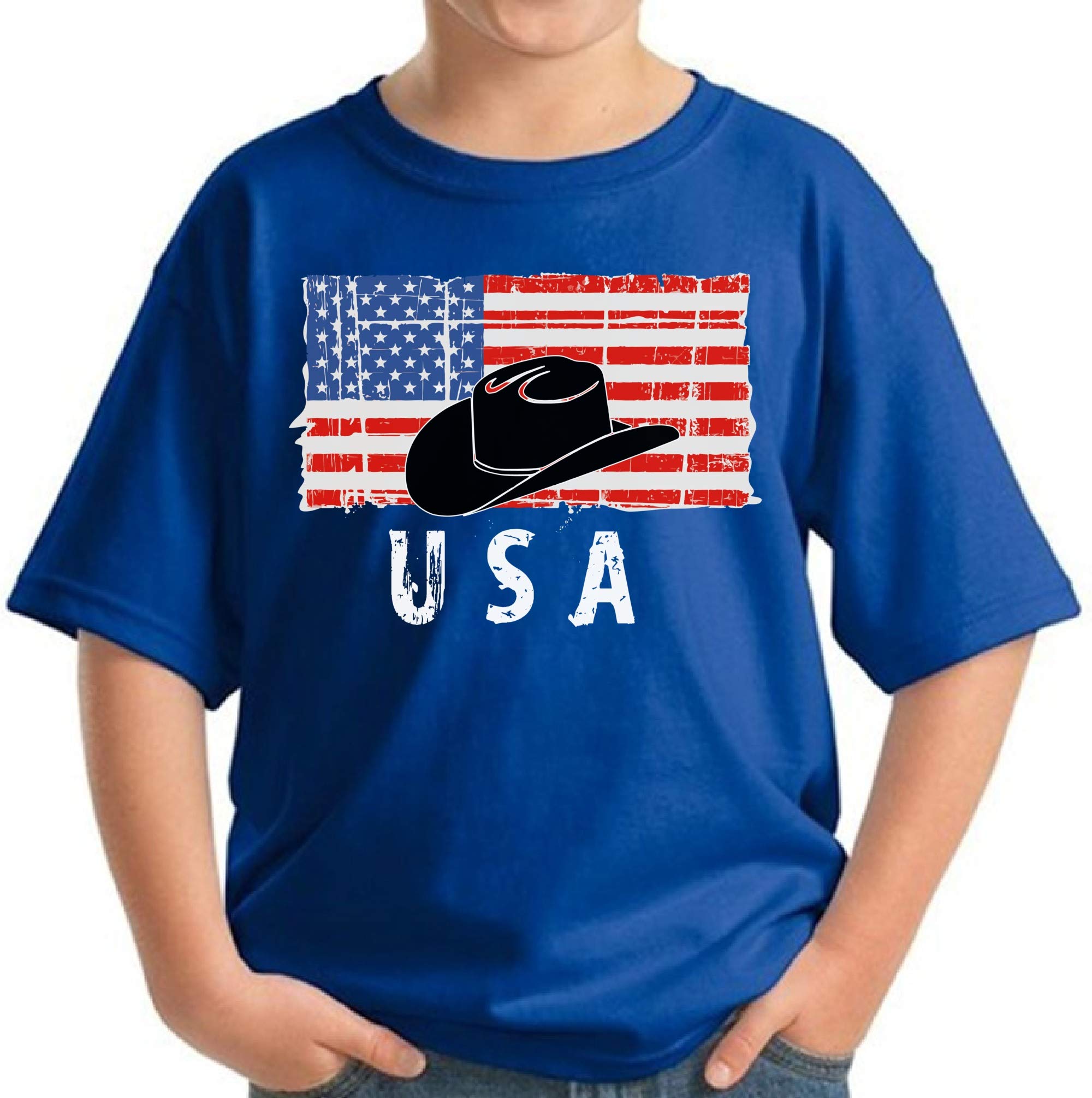 Stylish USA Flag Striped Cowboy Hat & Stars T-Shirt for Boys and Girls - Perfect for 4th of July, Rodeos, and Patriotic Events