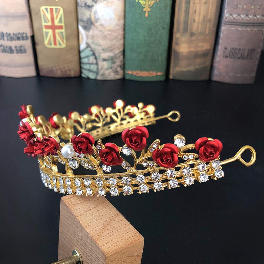 Baroque Rhinestone Wedding Tiara Crown for Women - Red Rose Bridal Headpiece for Birthday Party, Flower Girl, Bride & Special Occasions | Elegant Hair Accessory for Weddings, Prom, Pageants & Photo Shoots