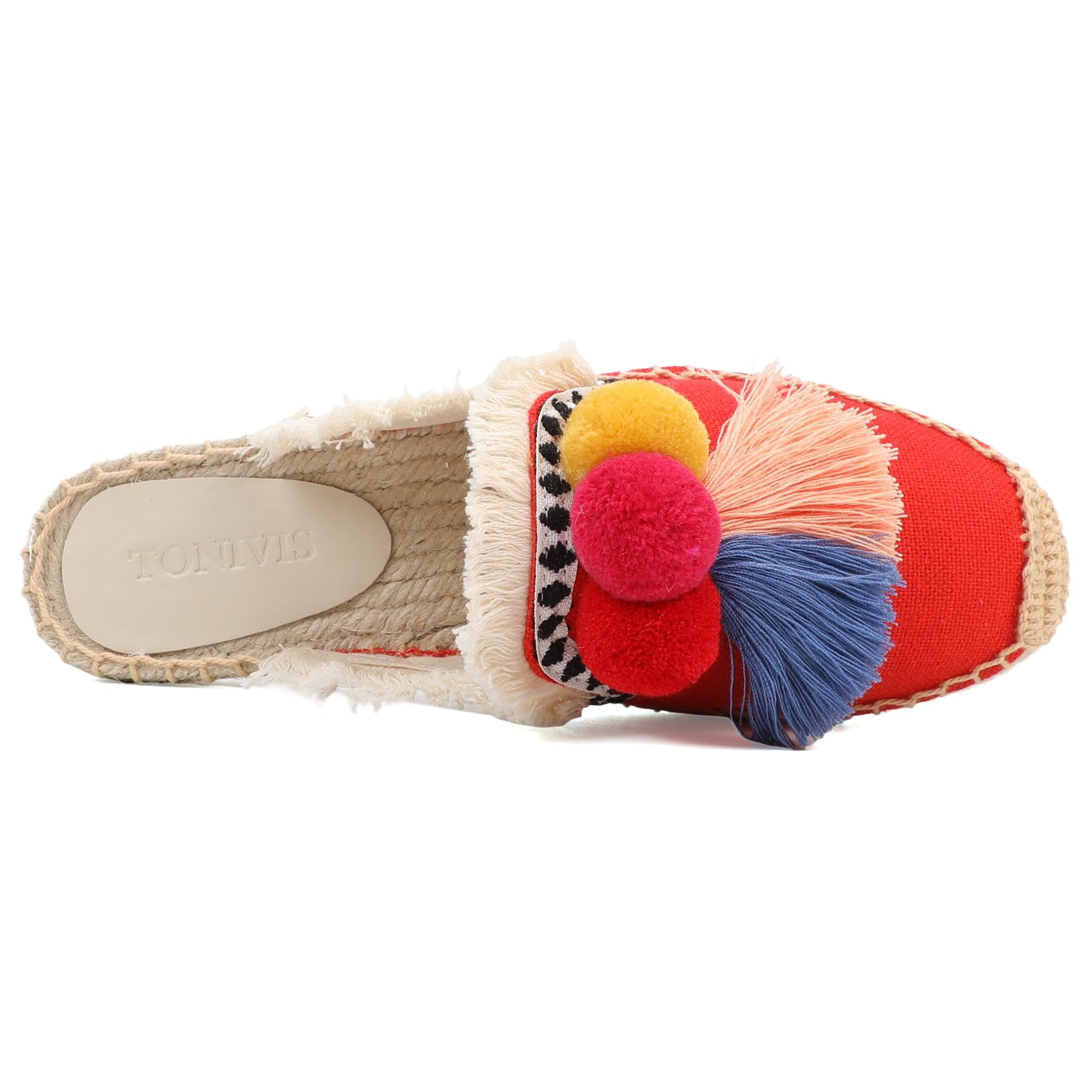 Women's Comfortable Mule Flat Shoes with Tassel & Pompom - Breathable Espadrilles Slides Backless Slippers for Summer, Beach, Casual Wear & Home Use