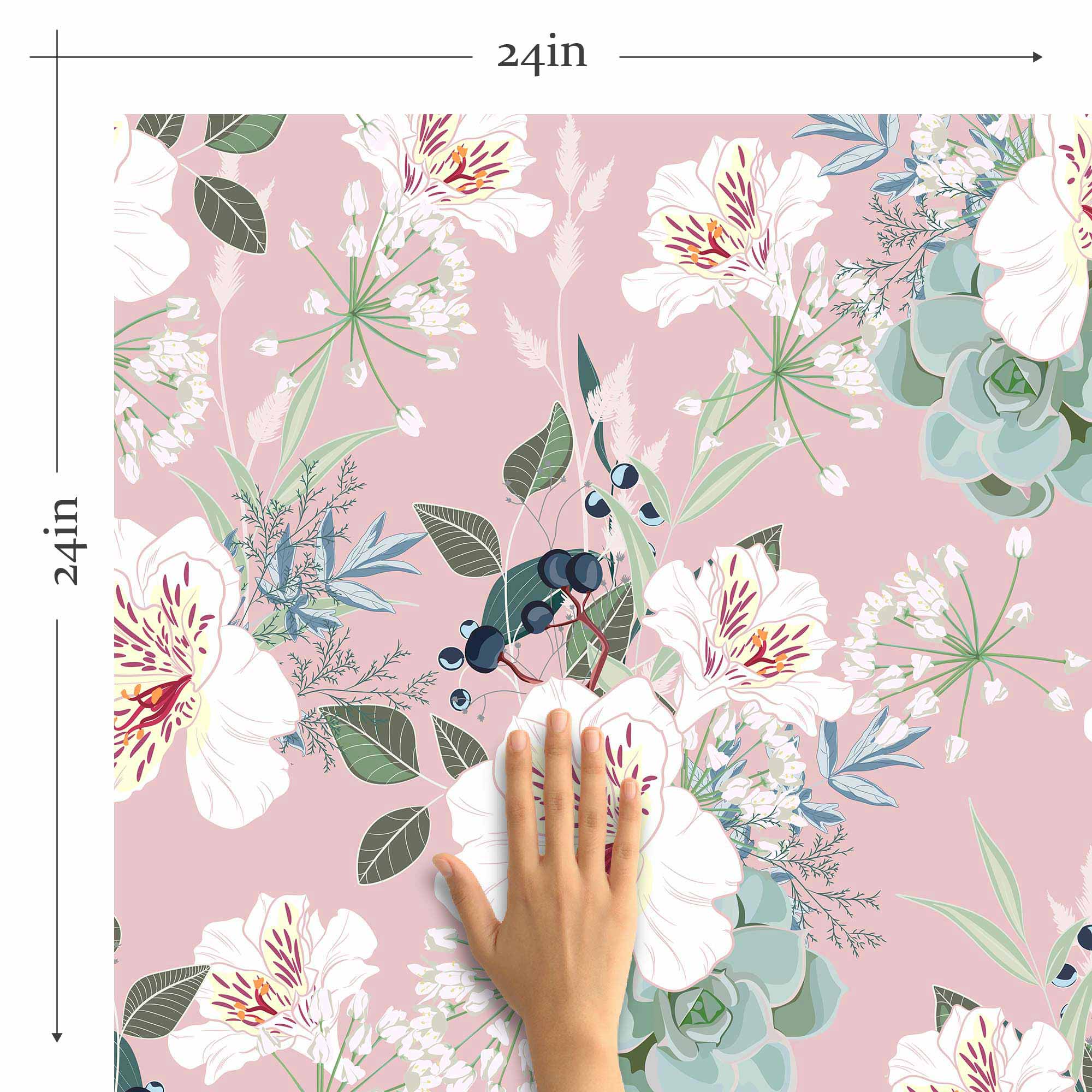 Pink Floral Peel and Stick Removable Wallpaper - Self-Adhesive Wall Decor for Bedroom, Living Room & Nursery - Easy to Apply & Remove - 1136 Design