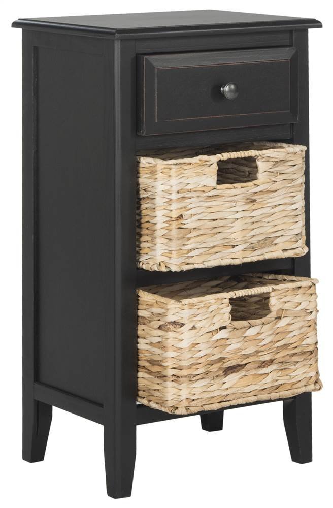 Safavieh Everly Distressed Black Nightstand with Drawer & 2 Removable Baskets - Bedside Table for Bedroom, Living Room, or Office Storage