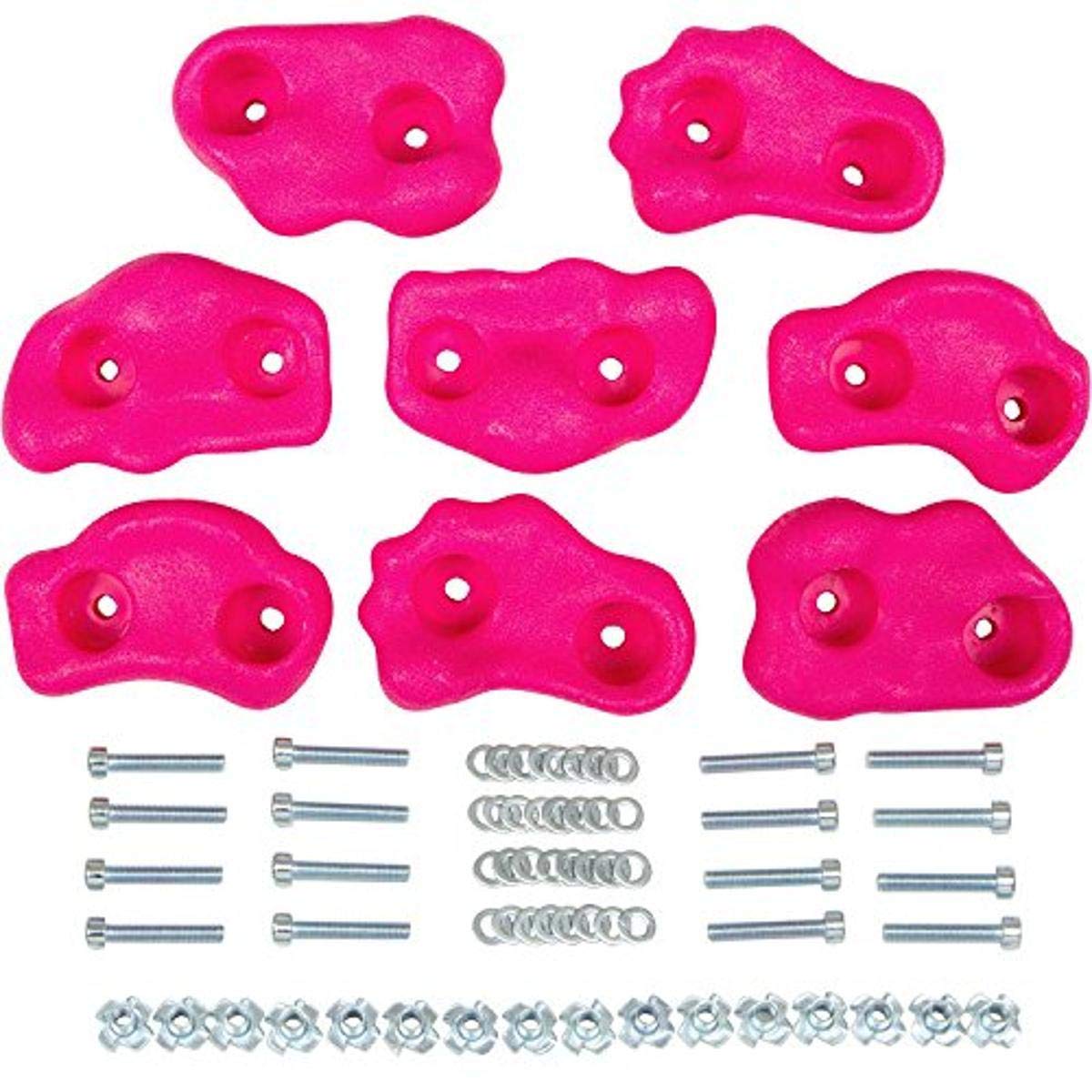 Premium Small Textured Rock Holds for Swing Sets (Pink, Set of 8) - Durable Climbing Grips with SSS Logo - Perfect for Kids' Playgrounds, Backyard Swing Sets & Indoor Climbing Walls