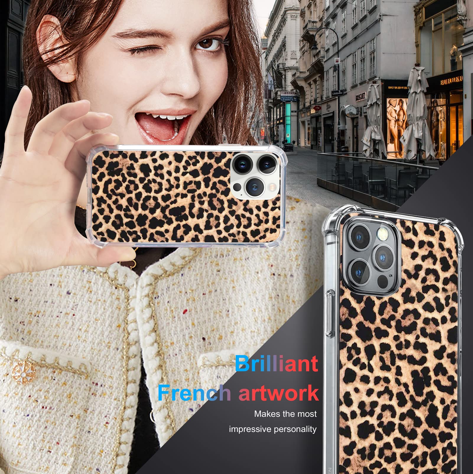 Shockproof iPhone 13 Pro Max Case with Leopard Cheetah Print - MagSafe Compatible Protective Cover for Women & Girls (Black/Brown) - Perfect for Everyday Use, Work & Travel
