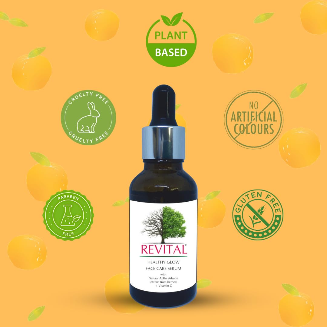 Revital Healthy Glow Face Serum with Natural Alpha Arbutin & Vitamin C - Brightening Treatment for Age Spots, Sun Damage & Hyperpigmentation - Hydrating Anti-Aging Formula for Youthful Radiant Skin - Perfect for Daily Skincare Routine & Post-Sun Care