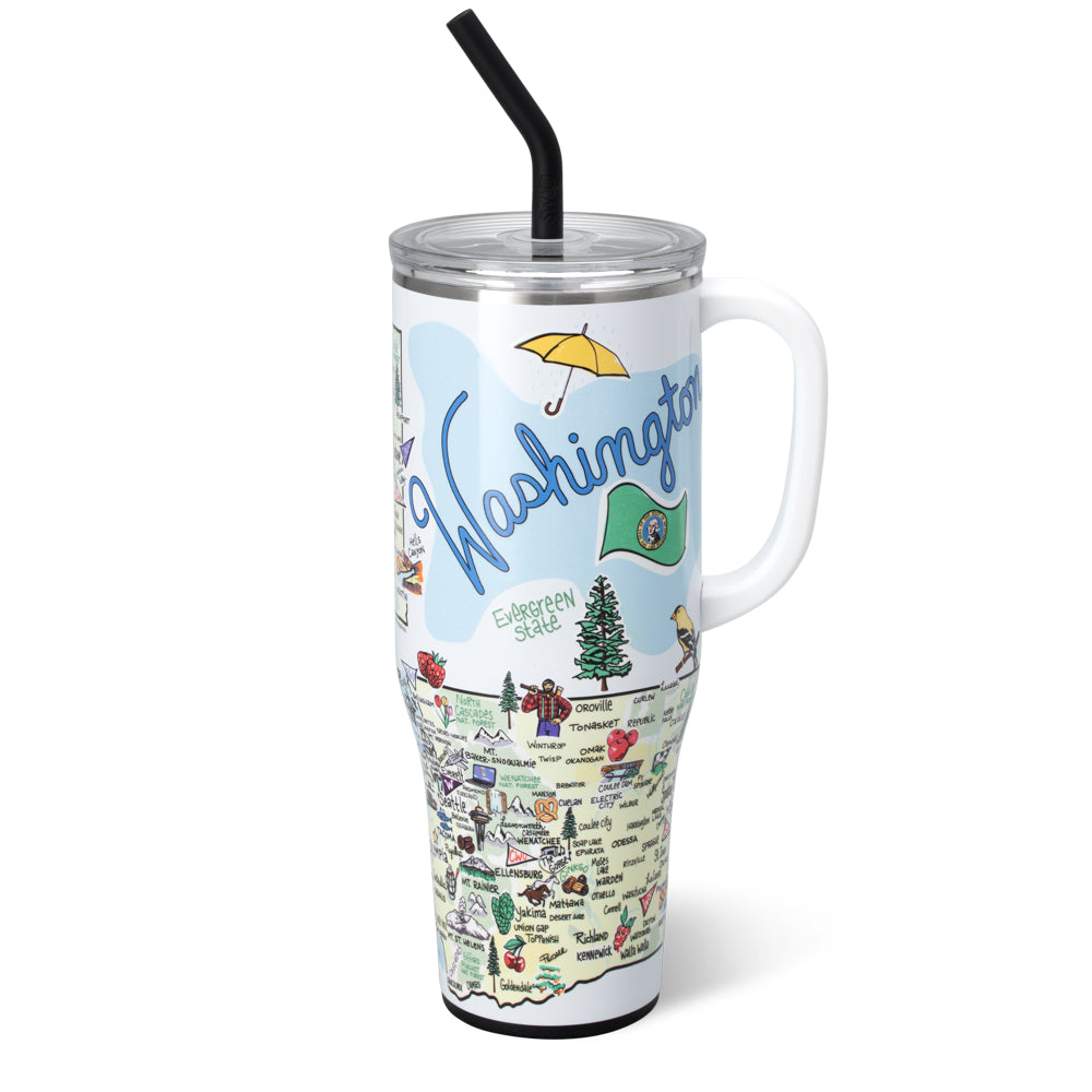 Washington Mega Mug 40oz - Large Insulated Stainless Steel Tumbler with Lid & Straw - Perfect for Coffee, Tea & Cold Drinks - Ideal for Office, Travel & Outdoor Adventures