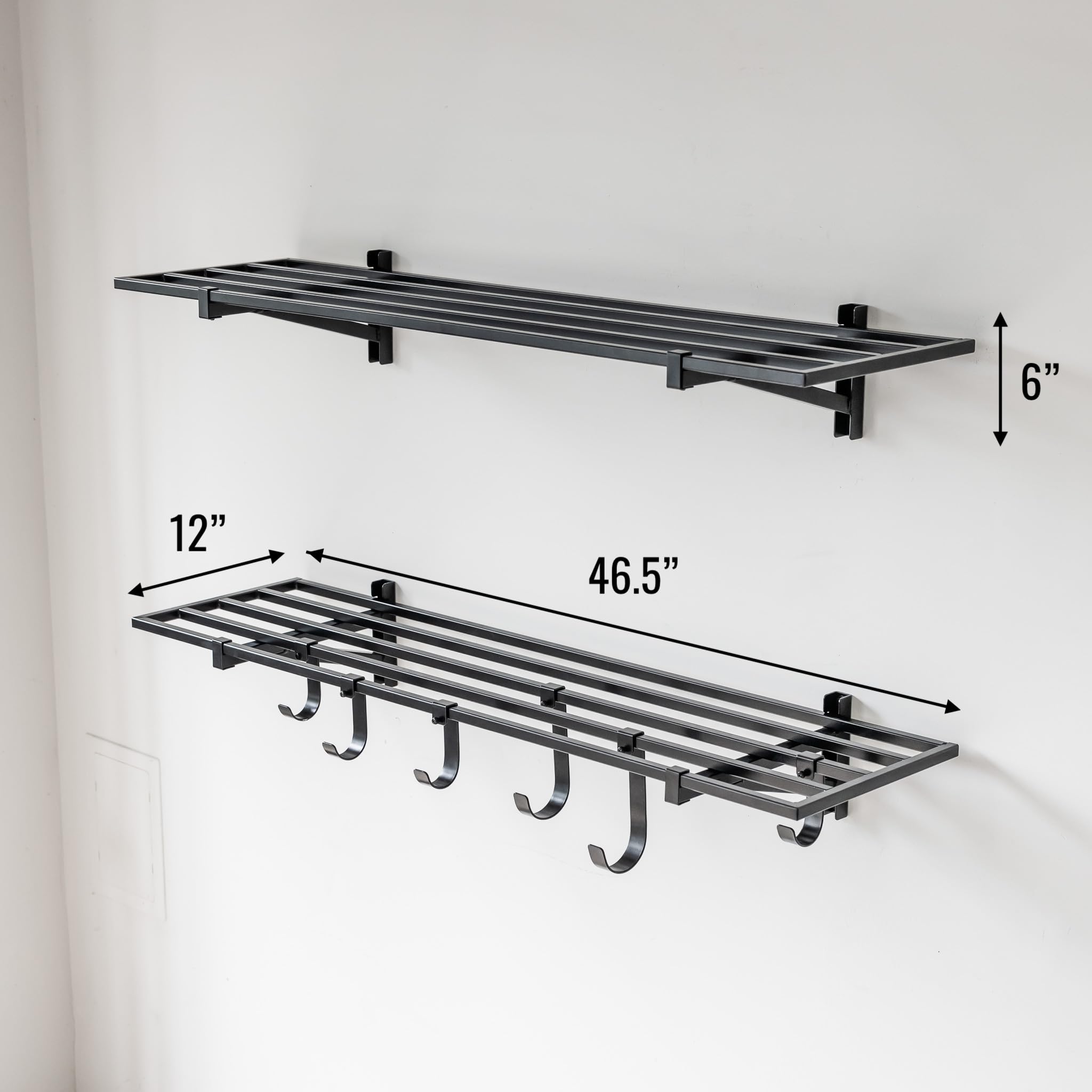 Heavy-Duty Garage Wall Mounted Shelves - 1' x 4' Steel Wall Storage Shelf with Hooks - 2 Pack - Each Holds 200 lbs - Perfect for Garage Organization, Workshop Storage & Home Tool Organization