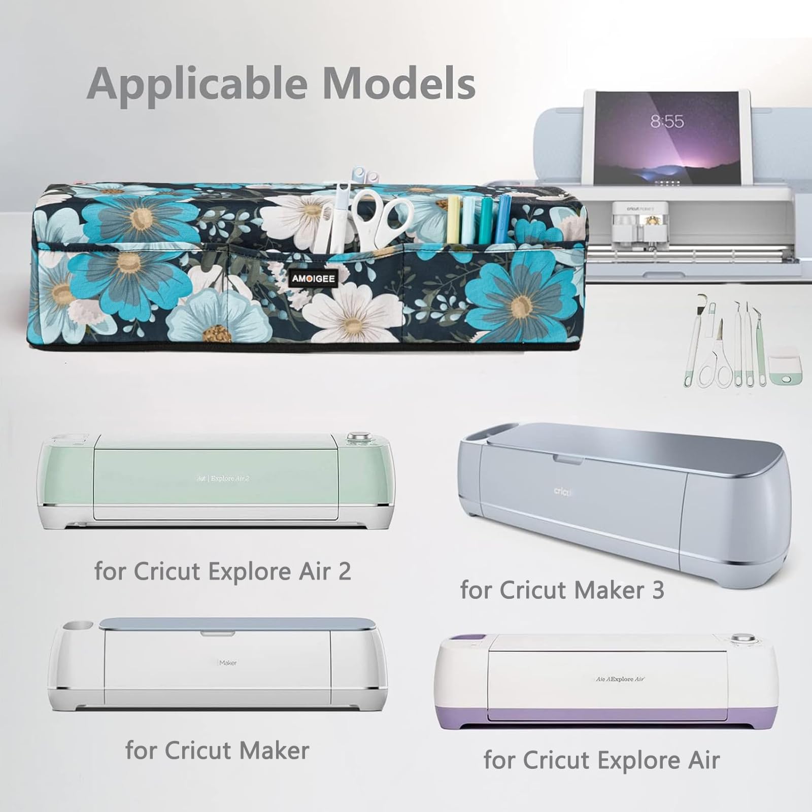 Amoigee Dust Cover for Cricut Explore 3, Explore Air 2, Maker, Maker 3 - Protective Machine Cover with Storage Pockets for Cricut Accessories, Tools & Supplies - Perfect for Crafting, Scrapbooking & DIY Projects
