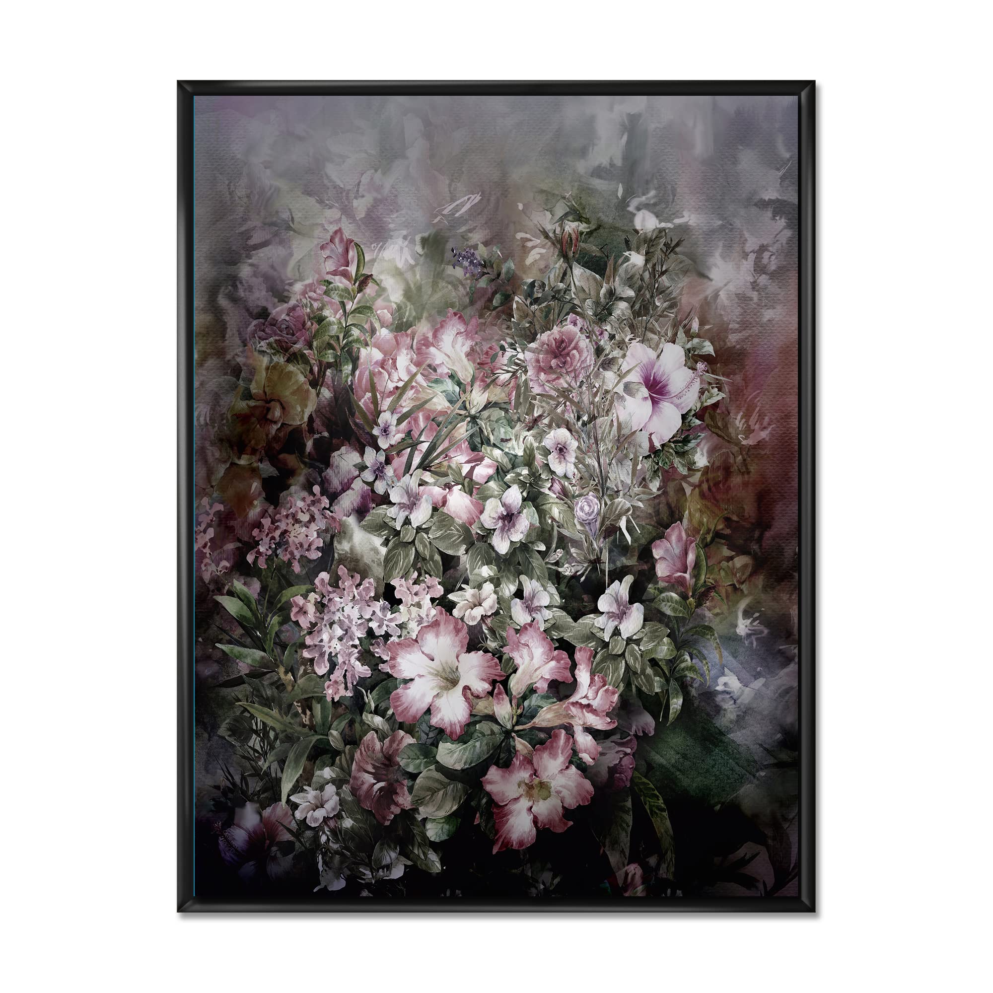 Vintage Floral Canvas Wall Art Print - Retro Flower Drawing IV - Framed Home Decor for Living Room, Bedroom & Office