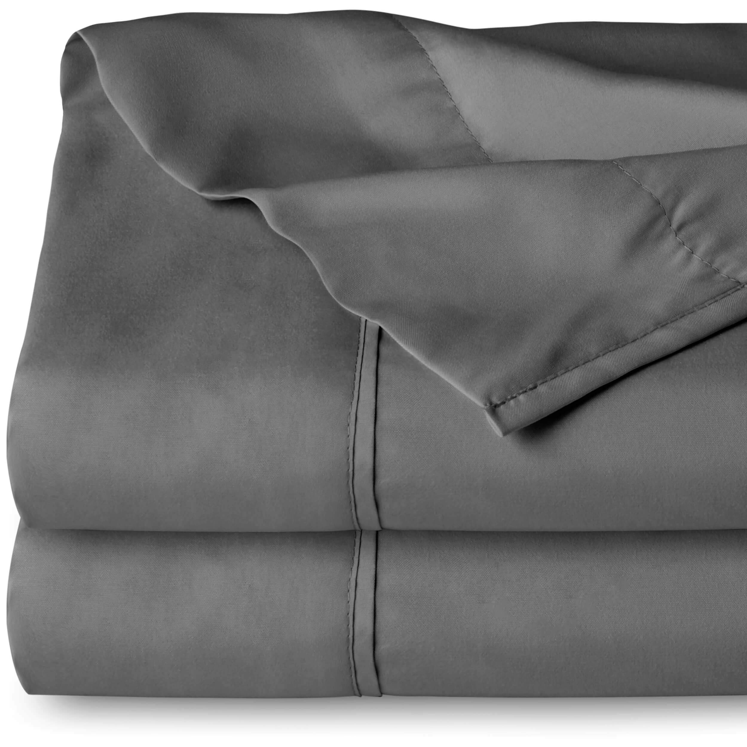Bare Home Queen Flat Sheet Set - 1800 Thread Count Ultra-Soft Luxury Bed Sheet - Double Brushed for Maximum Comfort - Easy Care Wrinkle Resistant - 2 Pack Queen Size Grey - Perfect for Hotels, Guest Rooms & Cozy Bedroom Upgrade