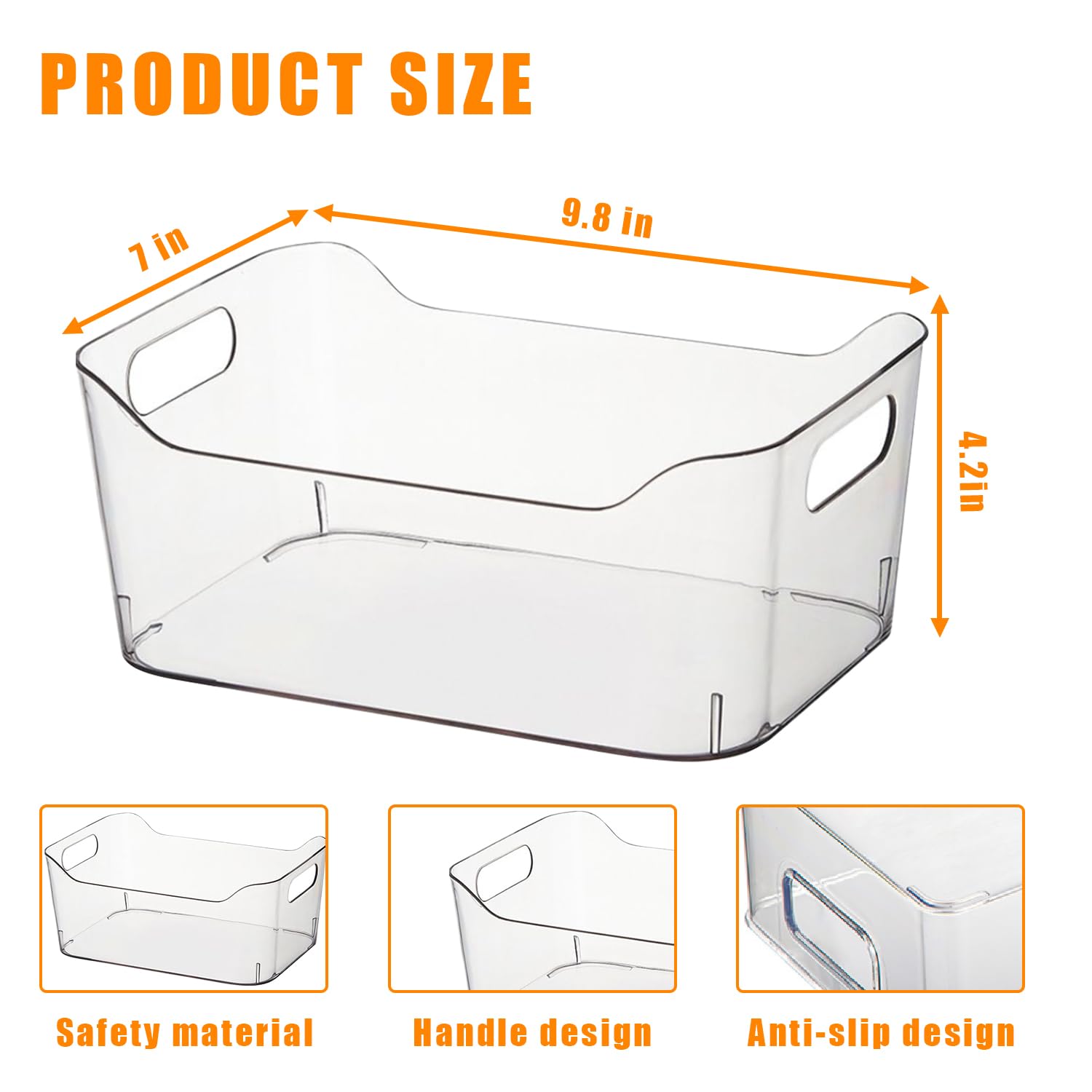 4-Pack Clear Plastic Storage Bins with Handles - Stackable Kitchen & Pantry Organizers for Cabinets, Shelves, Freezer & Fridge - Perfect for Food Storage, Home Organization & Closet Decluttering