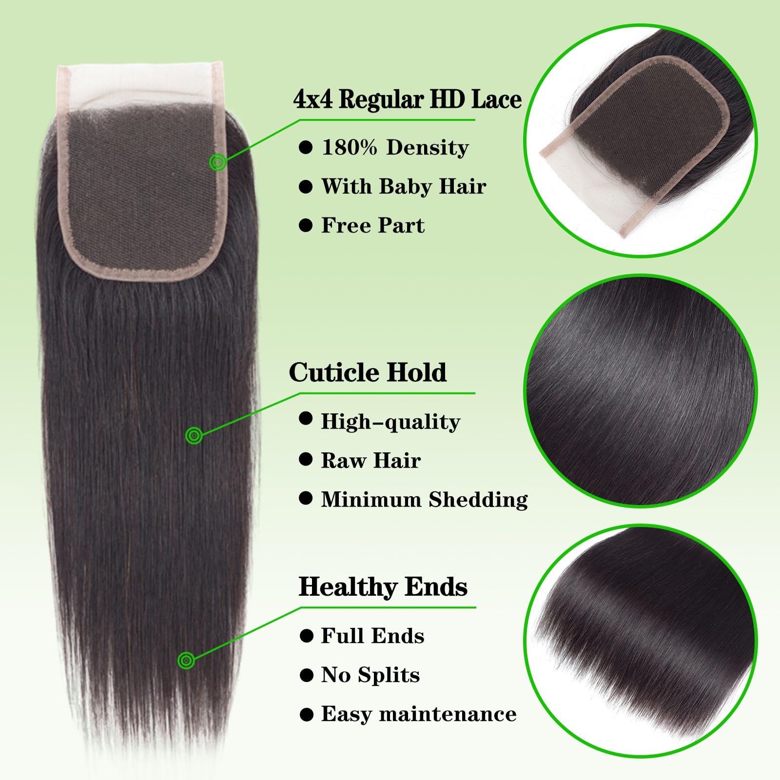 Kapelli 10A Brazilian Virgin Straight Human Hair Bundles with Closure 20 22 24+20 Inch - 3 Bundles Natural Black Remy Hair for Sew-in Weave, Extensions & Styling
