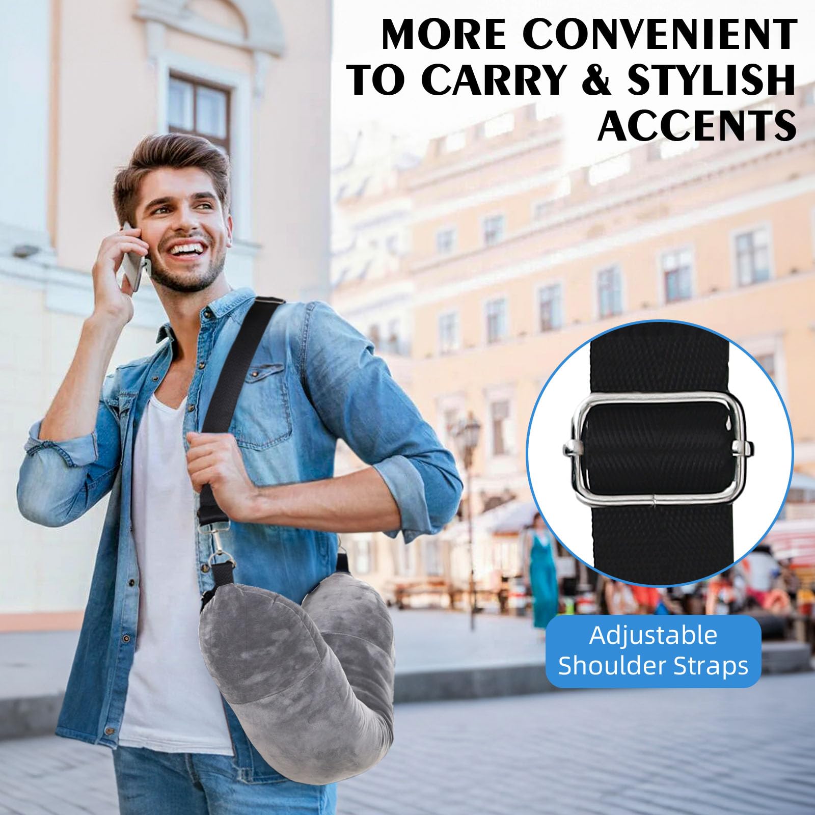 Stuffable Travel Neck Pillow - Adjustable Fillable Pillow with Storage Bag for Airplane, Car & Camping | Packable Clothing Pillowcase for Comfortable Sleeping on Flights & Road Trips