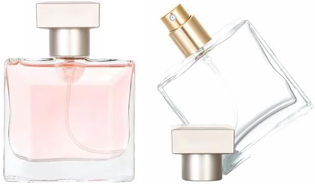 50ml Empty Clear Glass Perfume Bottles with Metal Pump & Cap - Refillable Spray Bottle for DIY Perfume, Essential Oils, Rose Water - Travel Size, Home & Beauty Use