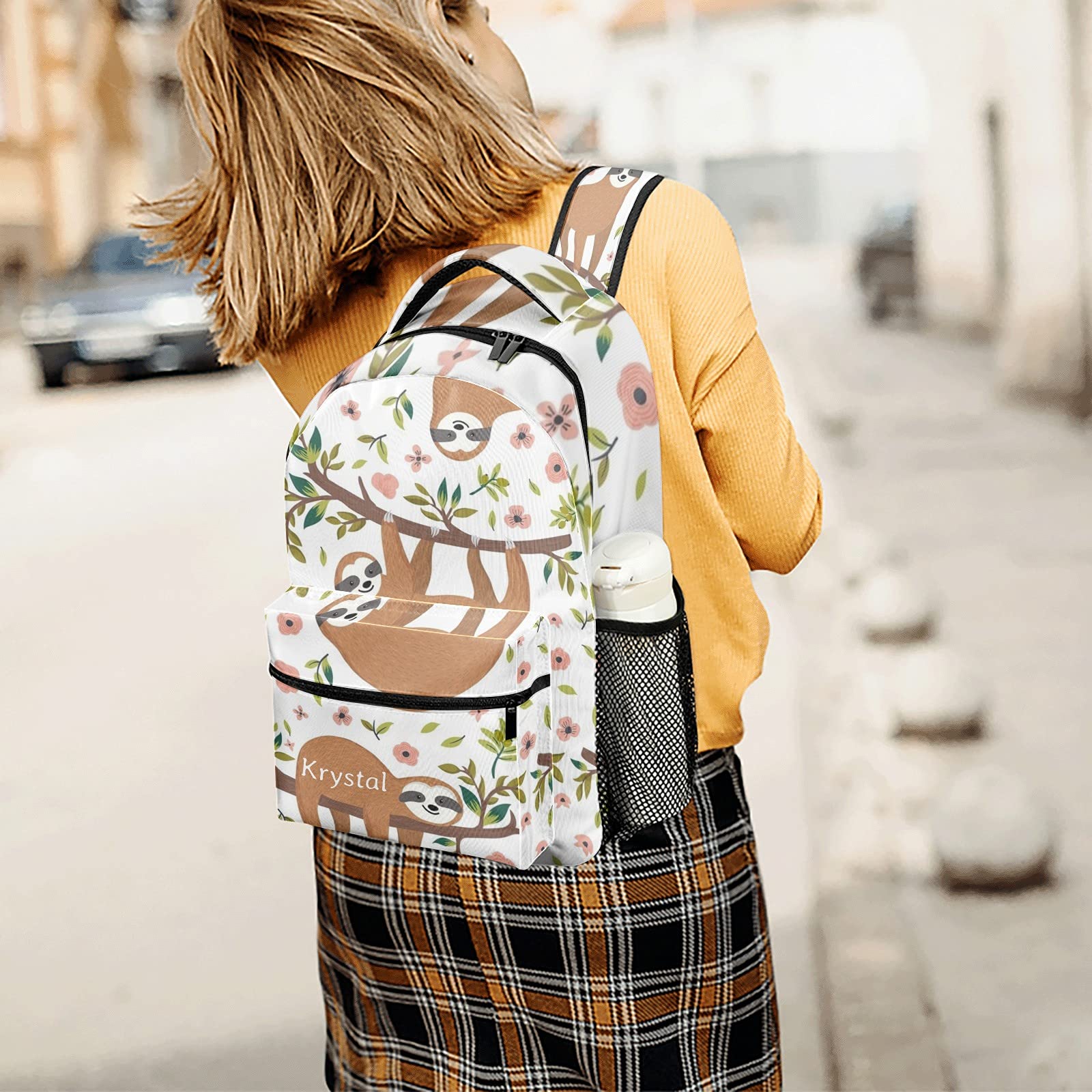 Personalized Name Sloth Tree Floral Backpack - Waterproof Travel Bag for Men & Women | Perfect for Hiking, Camping & Daily Commute