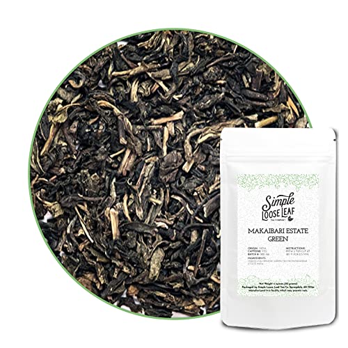 Premium Makaibari Estate Loose Leaf Green Tea - Organic Darjeeling Green Tea with High Caffeine - Smooth Flavor - 1 Ounce - Perfect for Morning Boost & Afternoon Relaxation