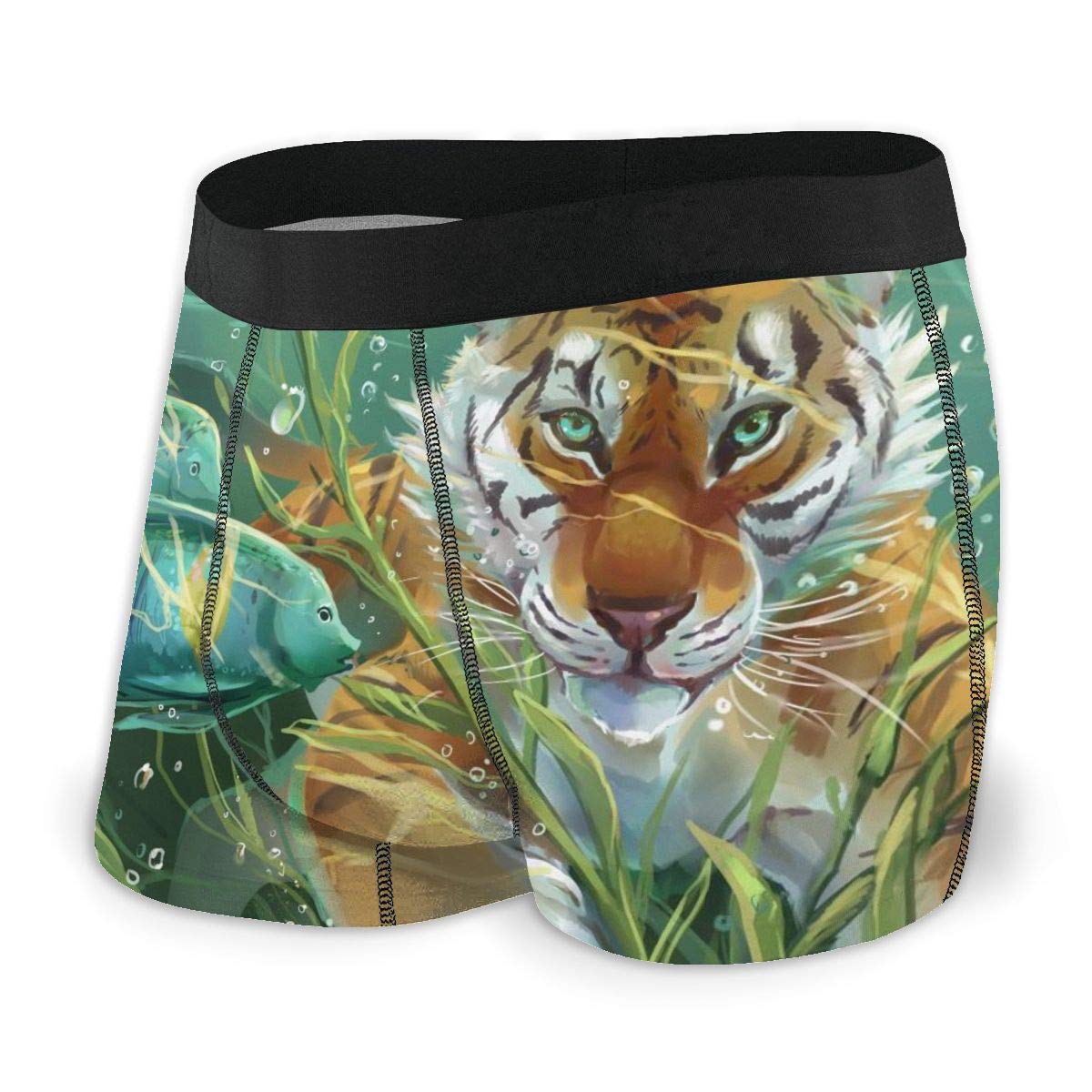 Men's Boxer Briefs with Tiger and Fish Art - Fly Front Pouch Underwear for Comfort & Style | Perfect for Daily Wear, Gym & Lounge