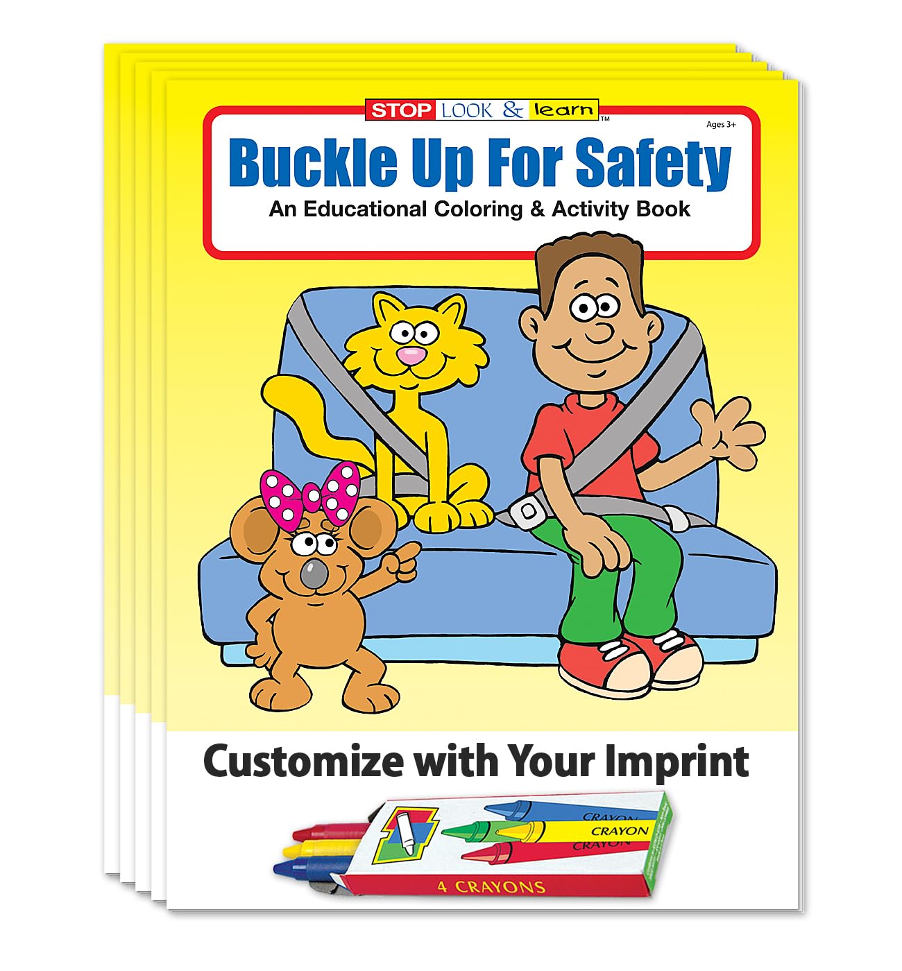 ZOCO Custom Educational Coloring Books for Kids - 250 Bulk Pack with Crayons | Preschool Learning Activities, Seatbelt Safety & Buckle Up Theme | Perfect for Classroom, Homeschool & Road Trip Activities