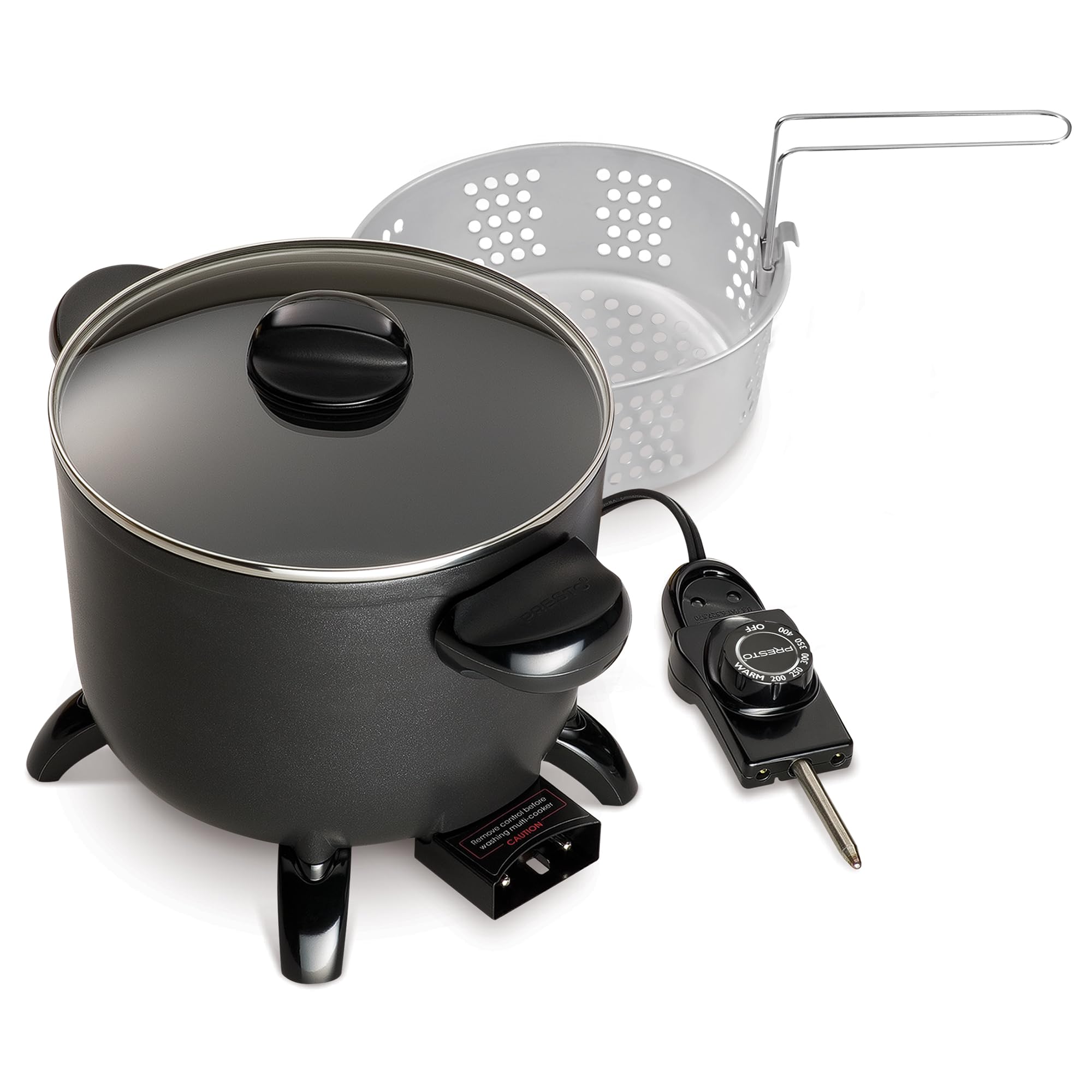 Presto 06006 Electric Multi-Cooker & Steamer - 6 Quart Stainless Steel Kitchen Kettle for Boiling, Steaming & Slow Cooking - Perfect for Soups, Rice, Vegetables & Meal Prep (Black)