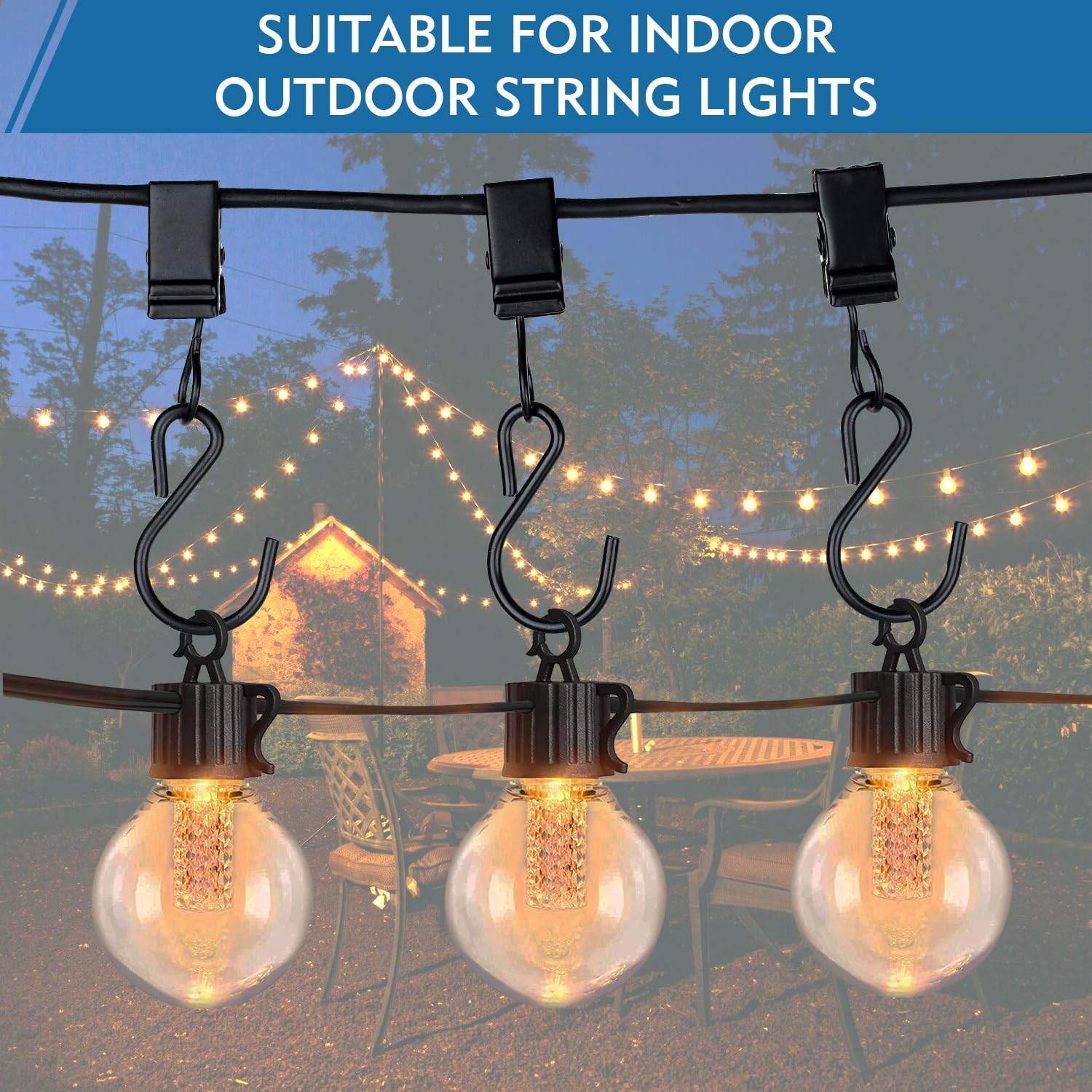 50 Pack Heavy Duty Metal Christmas Light Clips - Outdoor String Light Hooks for RV Awning, Canopy Tent & Holiday Decorations - Perfect for Xmas Party, Camping & Home Decoration