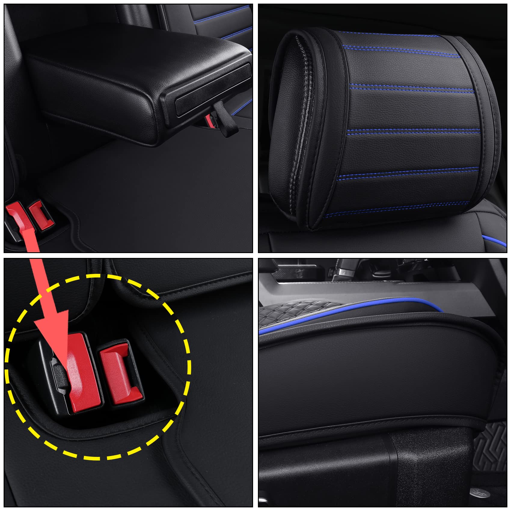 YIERTAI Waterproof Faux Leather Seat Covers - Full Set 5PC for 2009-2025 Ford F150, 2017-2025 F250 F350 F450 Limited & SuperCrew Pickup Trucks - Black & Blue Design - Perfect for Off-Roading, Daily Commute & Truck Protection