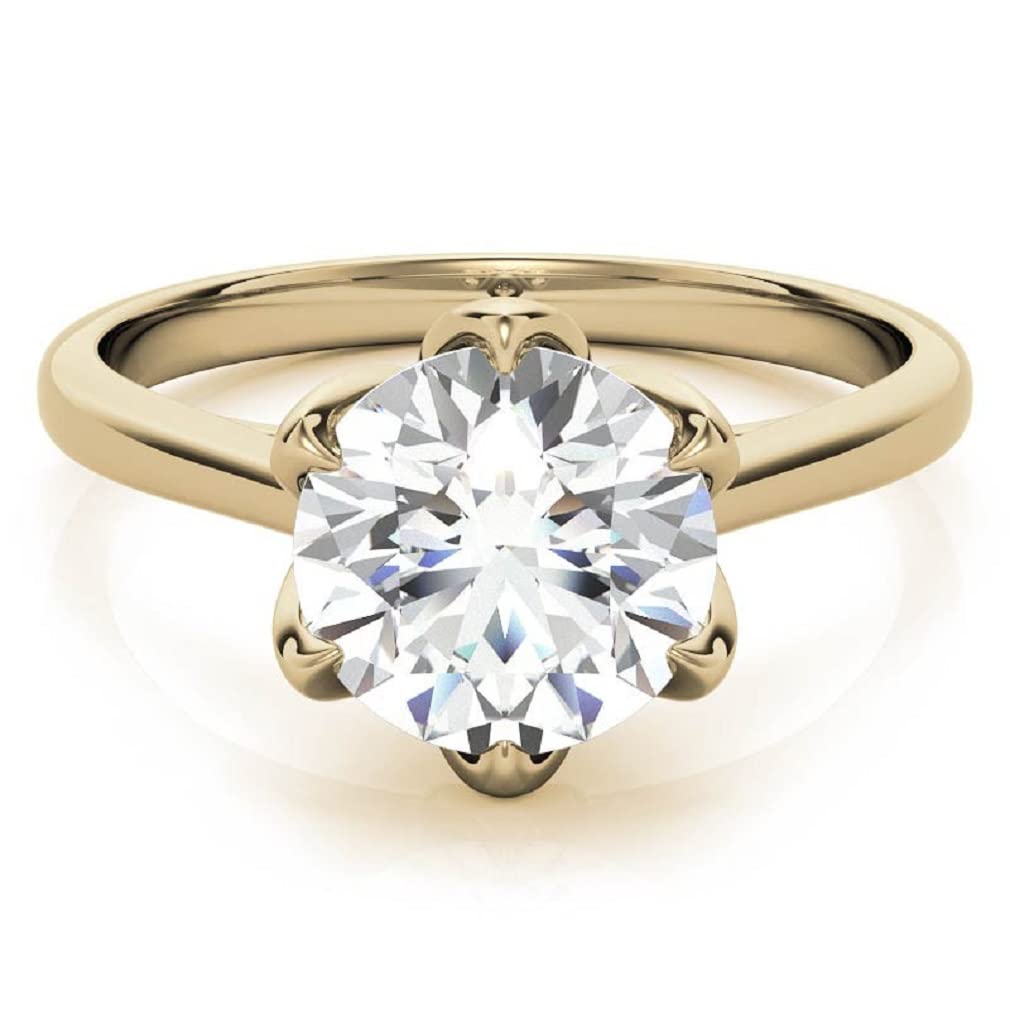 10K/14K/18K Solid Yellow Gold Handmade Moissanite Wedding Ring - 2.5 Carat Round Cut Solitaire Engagement Ring with Floral Setting - Women's Anniversary & Bridal Jewelry Gift Set for Weddings, Proposals & Special Occasions (MDENR825)