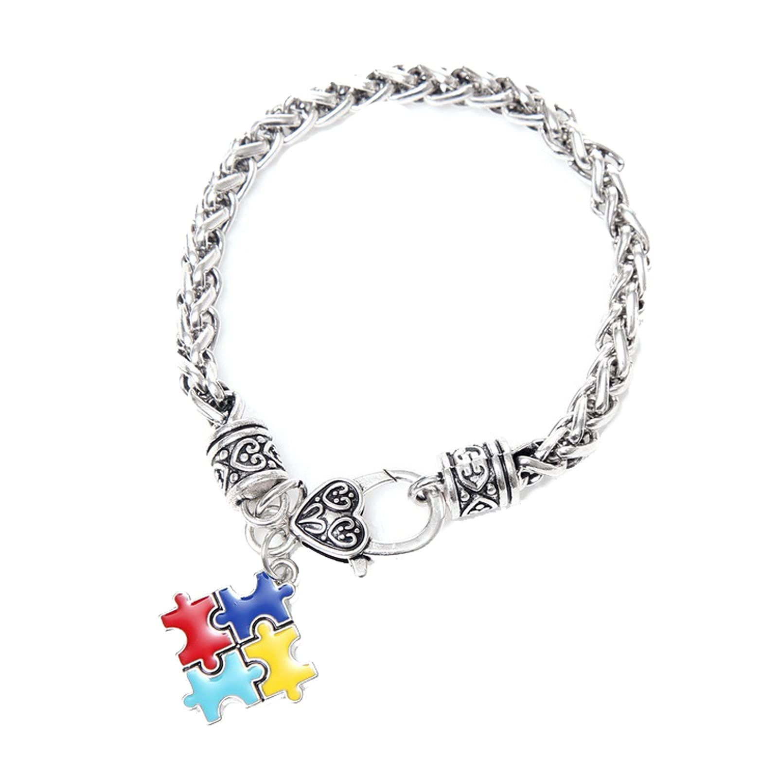 Autism Awareness Puzzle Bracelet - Colorful Enamel Charm Bracelet for Kids & Adults - Sensory Fidget Toy for Stress Relief & Focus - Perfect for Autism Support, Anxiety Relief & Classroom Use