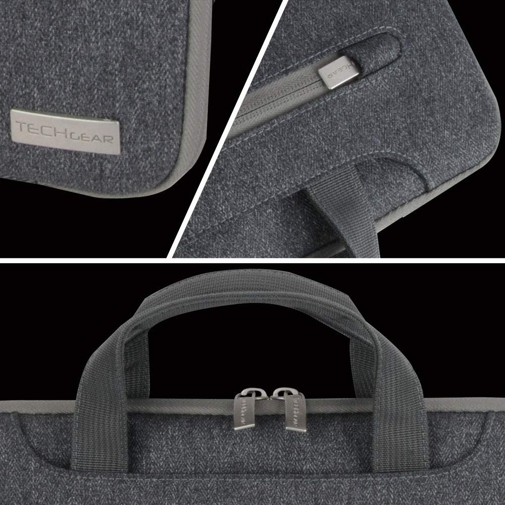 TECHGEAR 15-15.6 Inch Laptop Case with Adjustable Shoulder Strap, Luggage Strap & Handles - Portable Multi-Function Sleeve Organizer with Pockets (Grey) - Perfect for Travel, Work & School