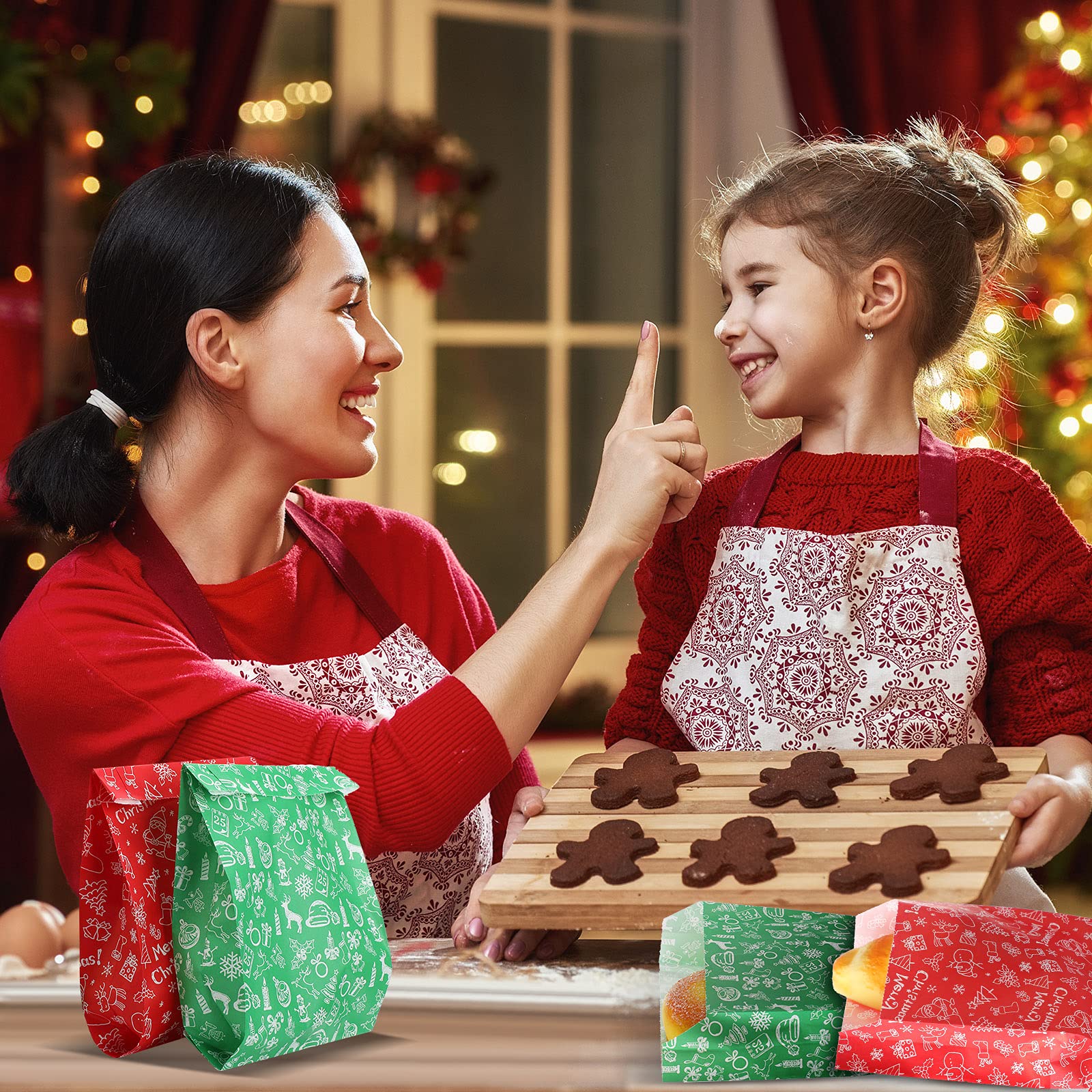 100-Pack Christmas Wax Paper Bags - Food Grade, Grease Resistant Treat Bags for Bakery, Cookies, Candy & Snacks | Perfect for Holiday Parties, Gift Wrapping & Festive Treat Packaging