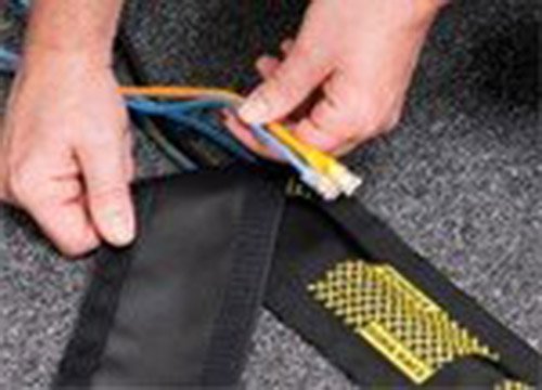 Electriduct 5-Inch Wide Dura Race Carpet Cord Cover - Heavy Duty Cable Protector with Hook & Loop Fastener - 25ft Black Wire Concealer with Yellow Safety Stripe - Ideal for Home Theater, Office, and Workshop Cable Management