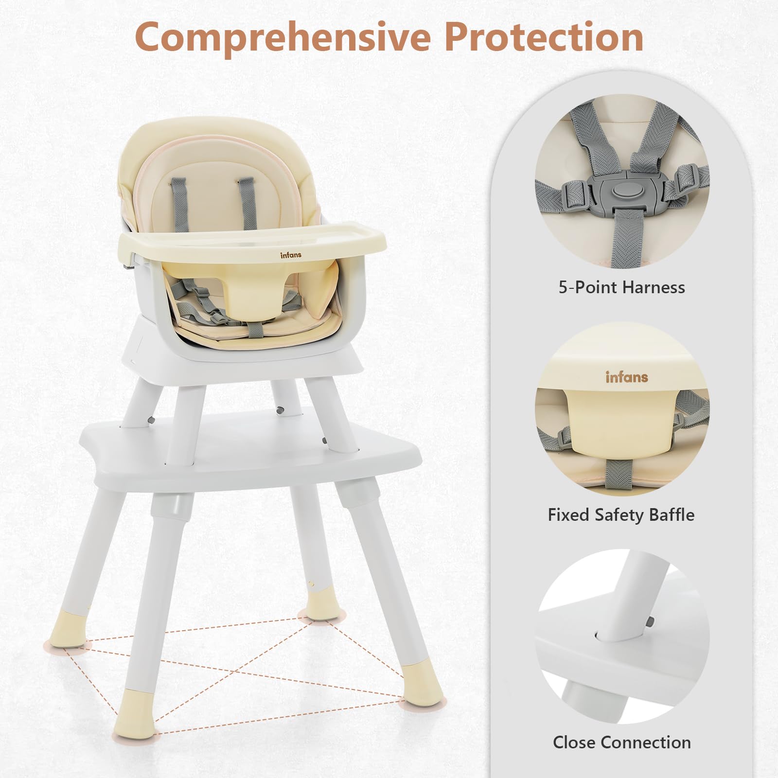 INFANS 8-in-1 Convertible Baby High Chair for Infants & Toddlers - Adjustable Dining Booster Seat, Building Block Activity Table, Kids Stool & Chair Set with Removable Tray | Perfect for Feeding, Playtime & Learning at Home or Daycare