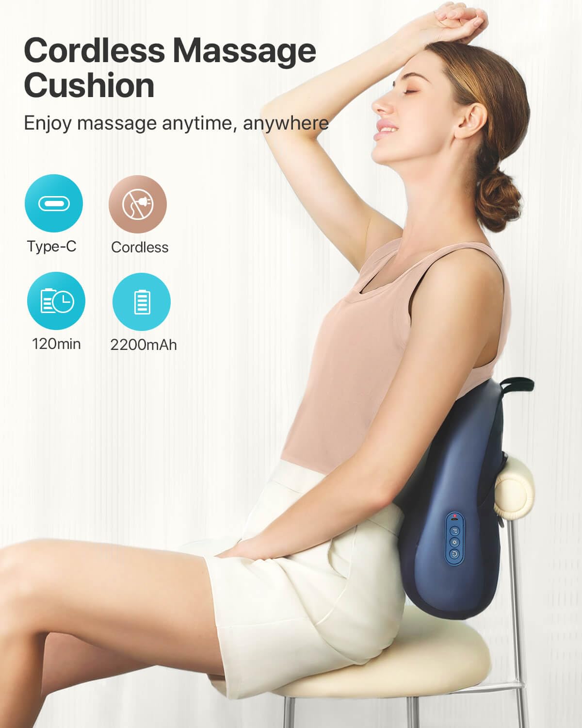 ALLJOY Wireless Shiatsu Massager with Heat - 3D Rotating Massage Heads for Neck, Shoulder & Back Pain Relief - Perfect for Home, Office & Car Use - Ideal Gift for Relaxation & Stress Relief