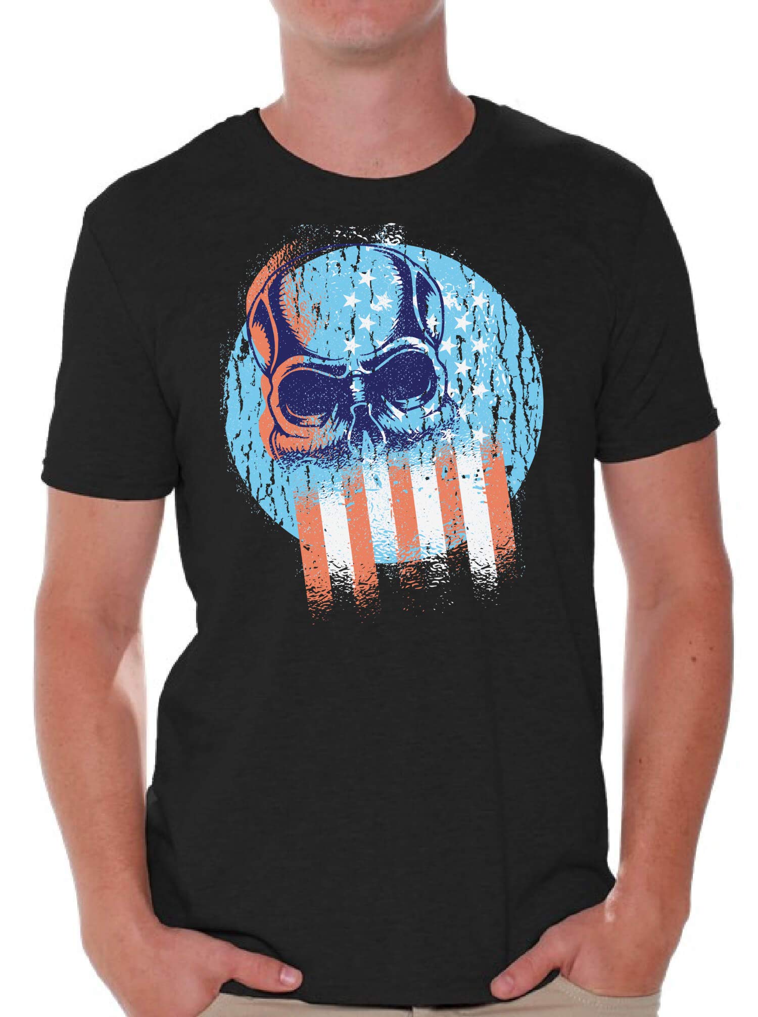 Skull & American Flag T-Shirt for Men | Gothic Patriotic Graphic Tee - Perfect for Casual Wear, Street Style & Halloween Costumes