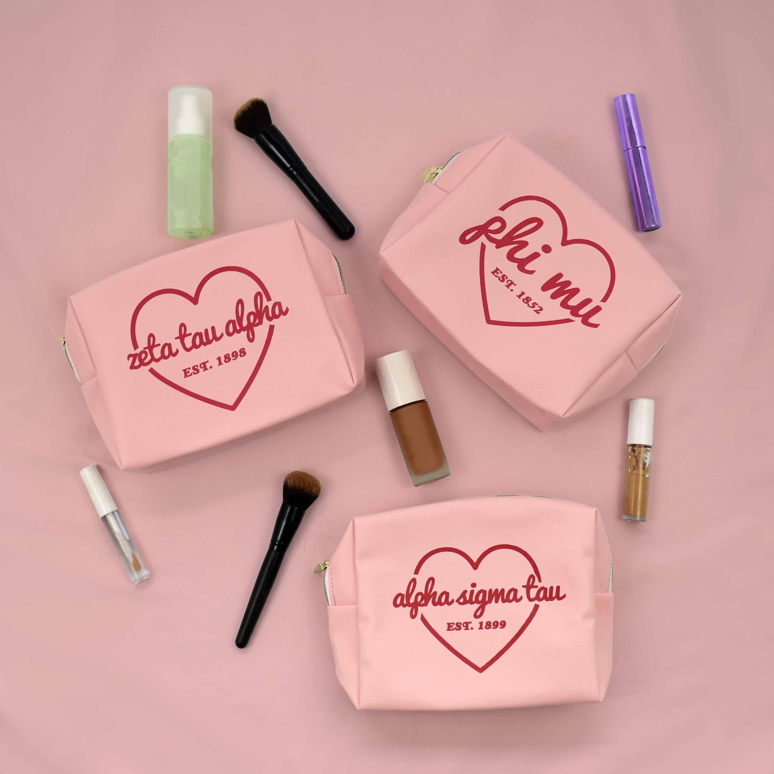 Sigma Delta Tau Sorority Makeup Bag - Waterproof PU Leather Cosmetic Travel Organizer with Licensed Design & Zipper Closure | Perfect Sorority Gifts for Women, College Essentials, Bridal Shower Favors, and Travel Accessories