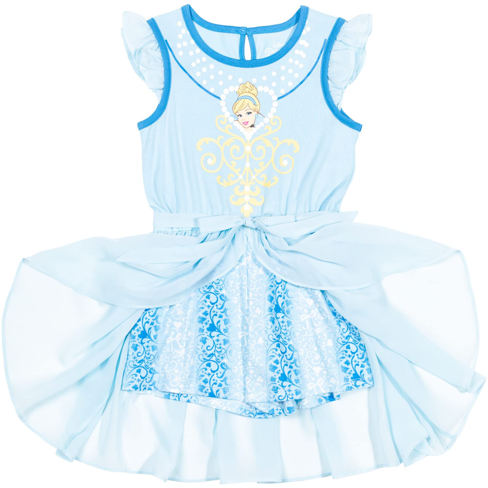 Disney Princess Girls Romper with Skirt Overlay - Cute Toddler to Big Kid Outfit for Birthday, Party & Dress Up Play