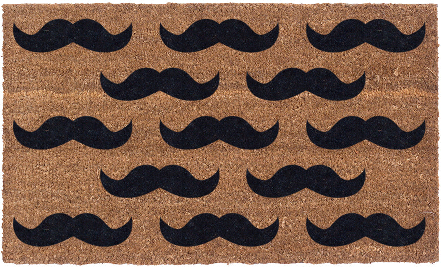 Mustache Pattern Vinyl Coir Doormat - Non-Slip Entryway Rug for Home & Office - Perfect for Front Door, Porch, and Patio Decor