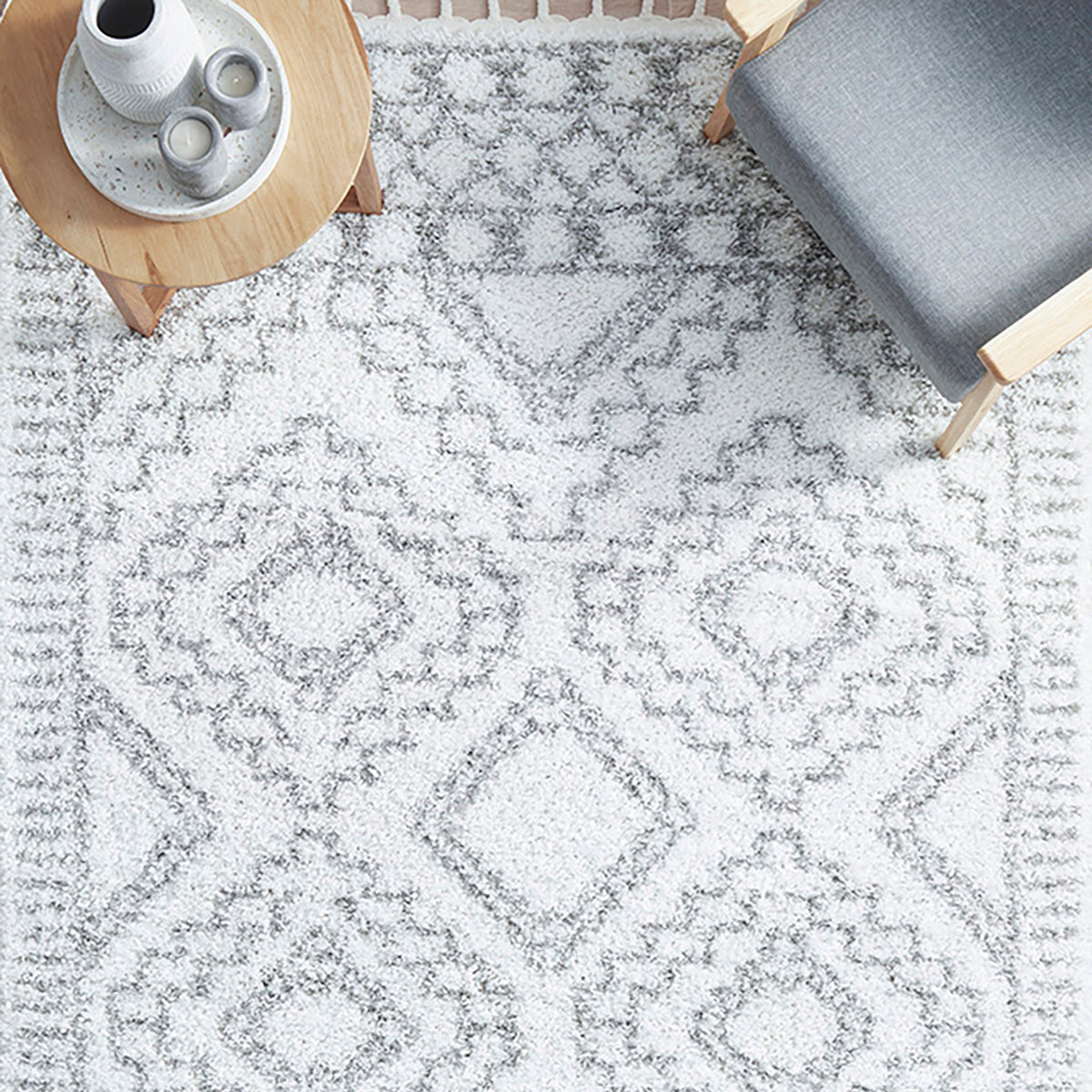 Casablanca Fez Rug (White) - Handmade Moroccan Wool Carpet for Living Room, Bedroom & Office Decor