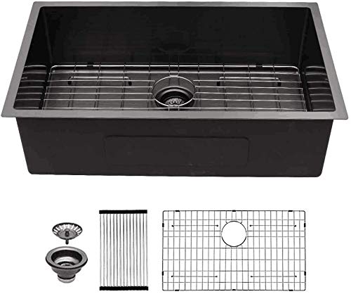 Premium Mocoloo 33x19 Inch Gunmetal Black Undermount Kitchen Sink - 16 Gauge Stainless Steel Single Bowl Deep Sink for Modern Kitchens | Perfect for Food Prep, Dishwashing & Entertaining