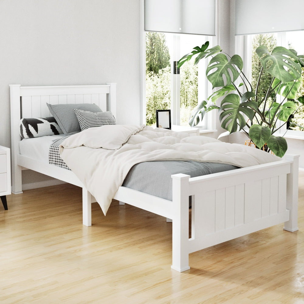 Cottesloe Solid Wood Single Bed Frame - White Finish for Kids & Guest Rooms | Durable & Stylish Bedroom Furniture