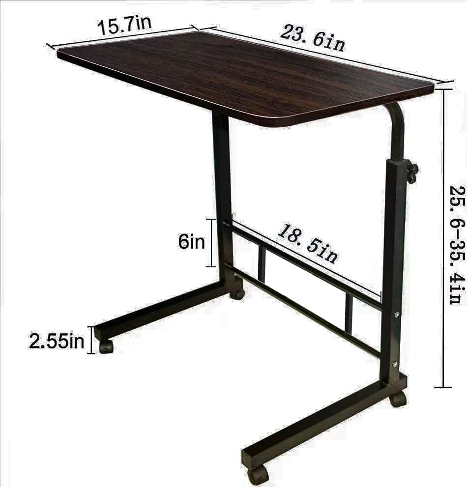 23.6 Inch Adjustable Height Rolling Side Table - Portable Laptop Stand, Overbed Table & Bedside Desk for Home Office, Dorm Room or Hospital Use (Black)