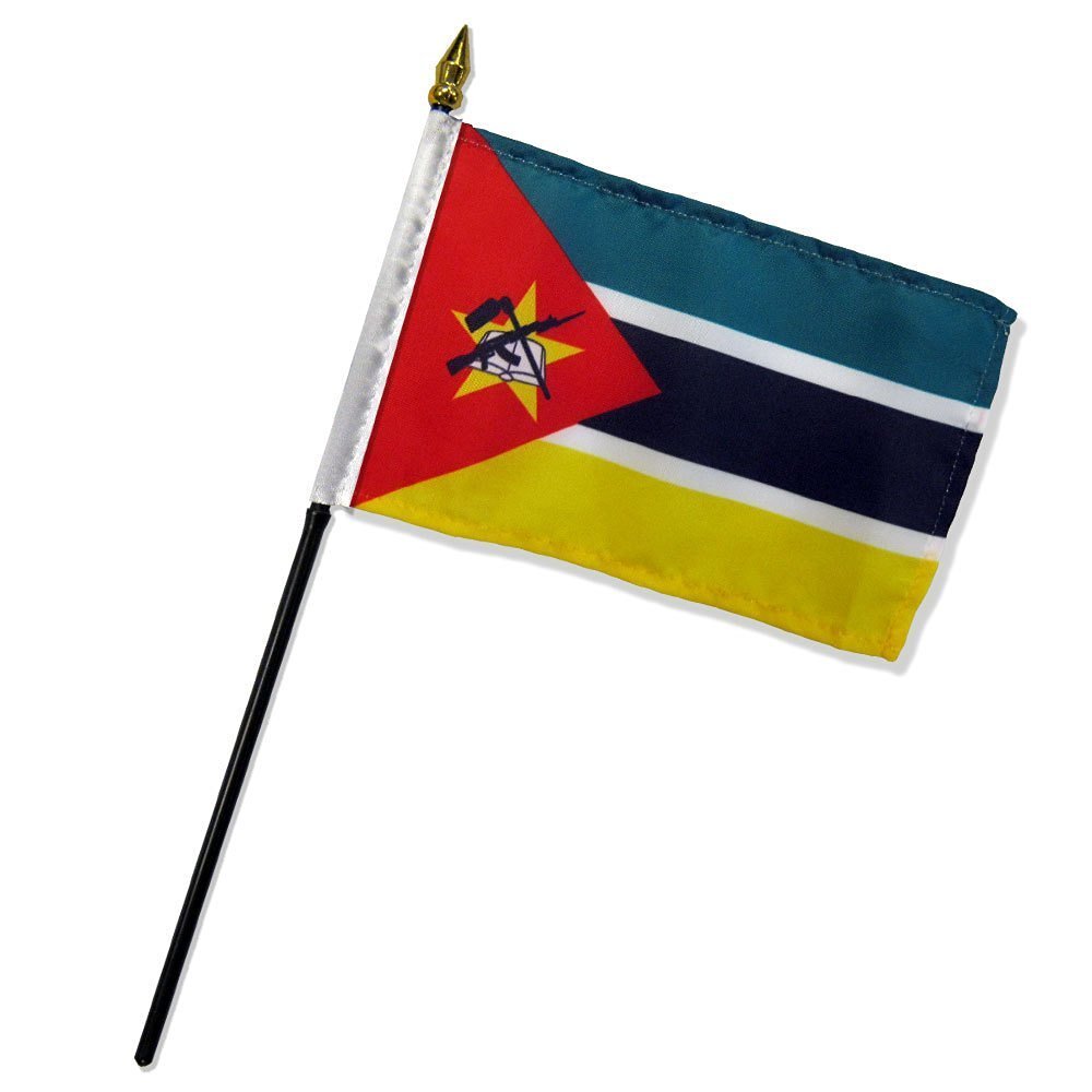 Mozambique 4x6 Inch Mini Desk Stick Flag - Small Handheld National Flag for Office, Classroom, or Party Decor - No Base Included (1 Flag)