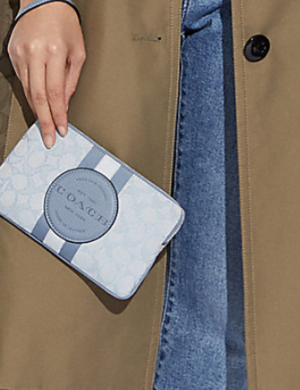 Coach Dempsey Large Corner Zip Wristlet - Signature Jacquard with Stripe & Patch - Perfect for Everyday Use, Travel & Shopping