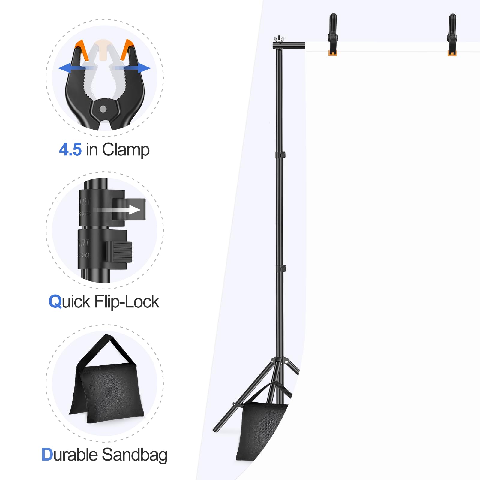 EMART 10x7ft Adjustable Photo Backdrop Stand Kit with 2 Crossbars, 8 Clamps, 2 Sandbags & Carry Bag - Professional Studio Background Support for Wedding Photography, Party Decorations & Event Displays