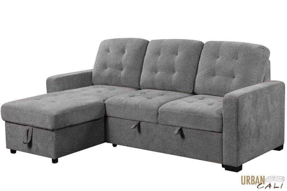 Santa Monica Sleeper Sectional Sofa Bed with Reversible Storage Chaise - Dark Grey | Convertible Couch for Small Spaces | Perfect for Apartments, Guest Rooms & Home Offices