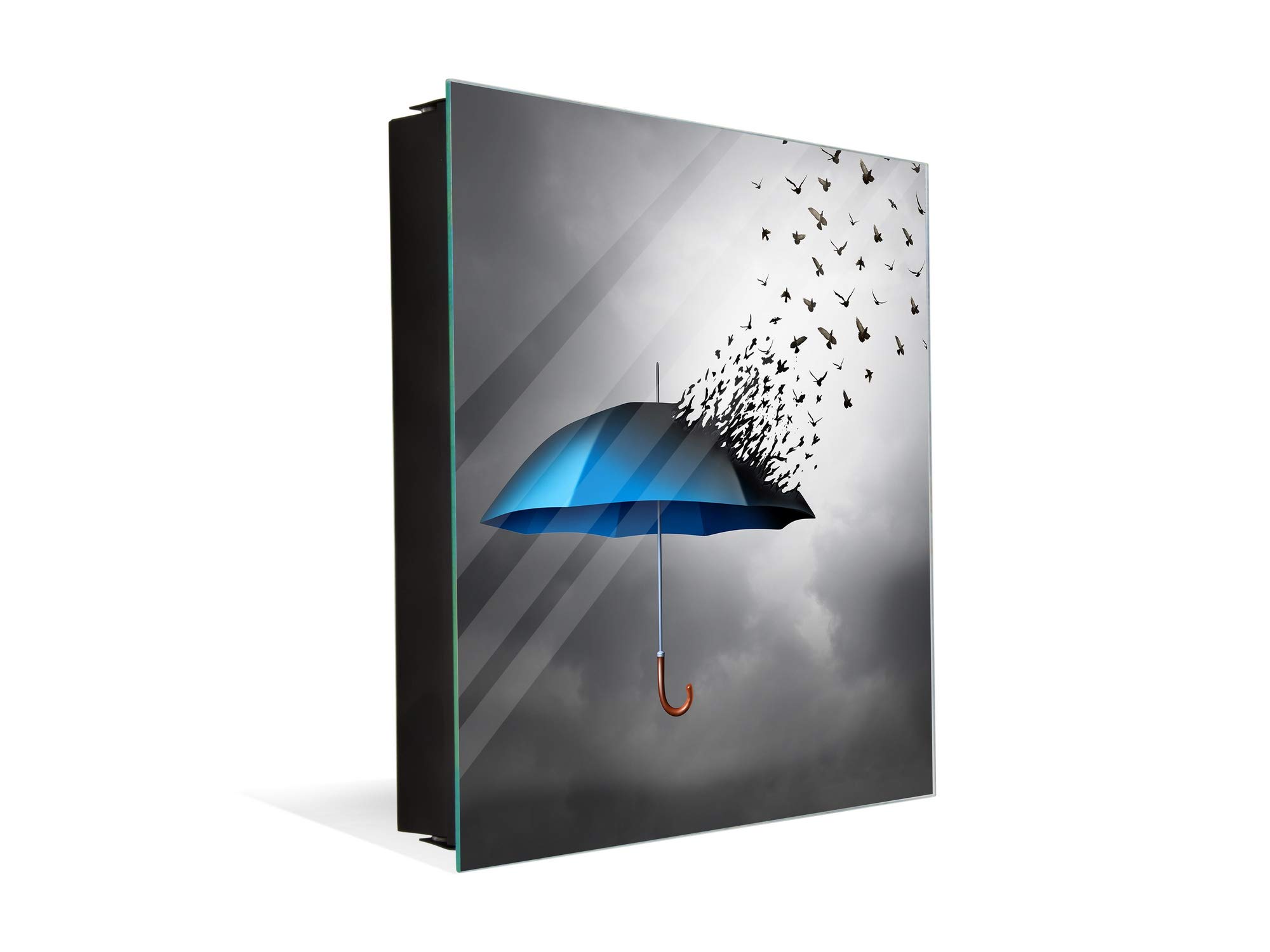 Concept Crystal 50 Key Lock Box with Decorative Glass Panel - Secure Key Storage Organizer for Home & Office - K10 Flying Birds Umbrella Design - Perfect for Entryway, Hotel, and Rental Property Management