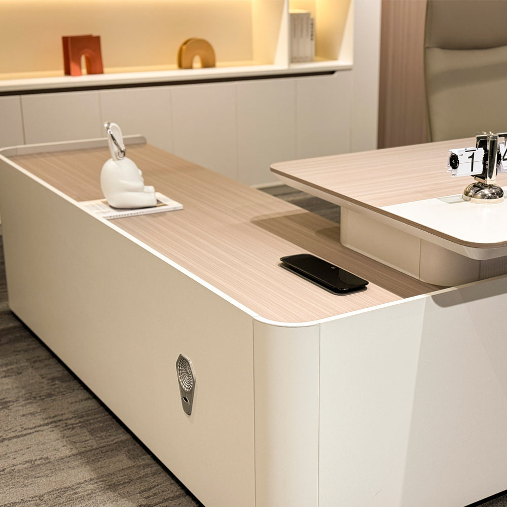 LUSH Executive Desk Right Return 240cm White & Taupe - Premium Office Furniture for Home & Business Workspaces