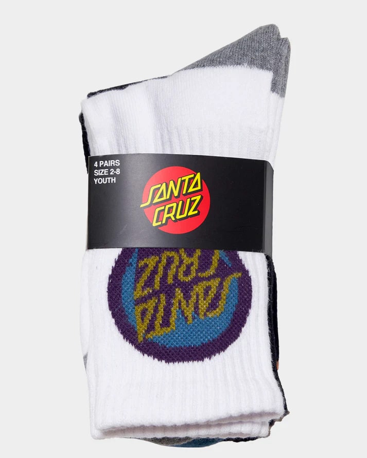 Santa Cruz Bold Shadow Dot Boys Crew Socks 4 Pack - Cool Ankle Socks for Kids - Perfect for School, Sports & Everyday Wear