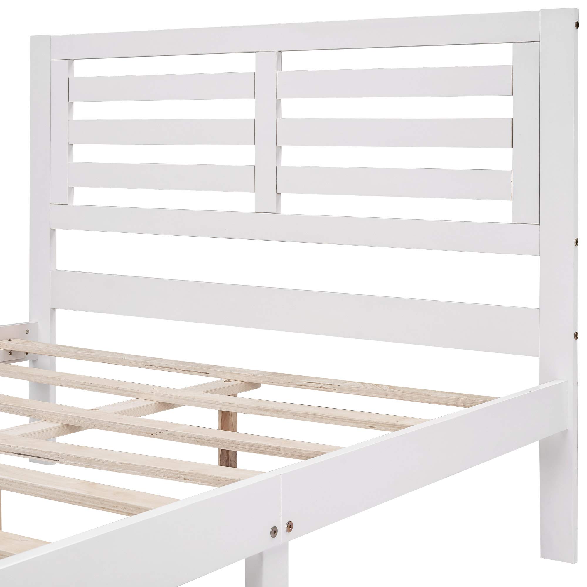 Henf Full Size Platform Bed Frame with 2 Storage Drawers - Solid Wood No Box Spring Needed - Easy Assembly Bed for Kids, Adults, Boys & Girls (White) - Perfect for Small Bedrooms, Guest Rooms & Dormitories